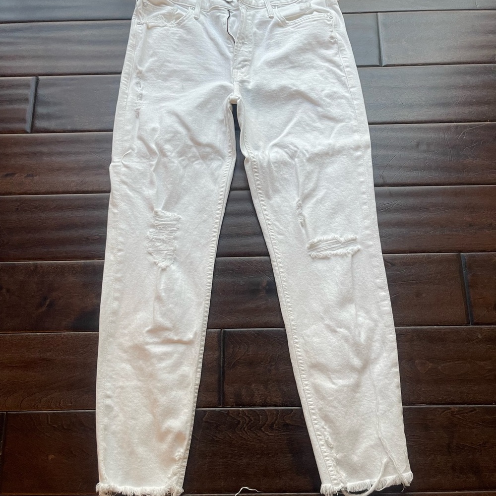 MOTHER The Sinner White Denim Jeans with Silver Accents